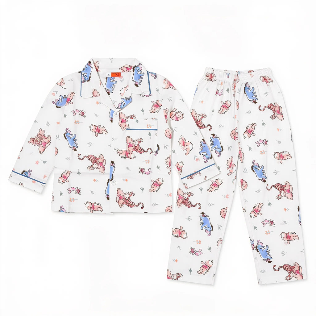 Kids White Winnie the Pooh & Friends Cotton Summer Night Suit (1 - 4 Years)