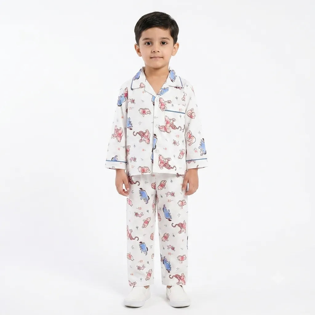Kids White Winnie the Pooh & Friends Cotton Summer Night Suit (1 - 4 Years)