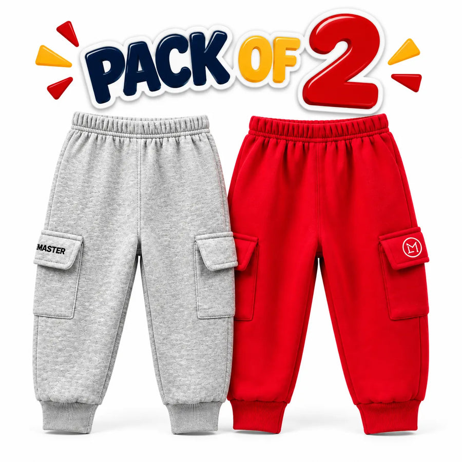 Kids Winter Pack of 2 & 3 Fleece Cargo Trouser – 5 Colors (Size 9 Months - 5 Years)
