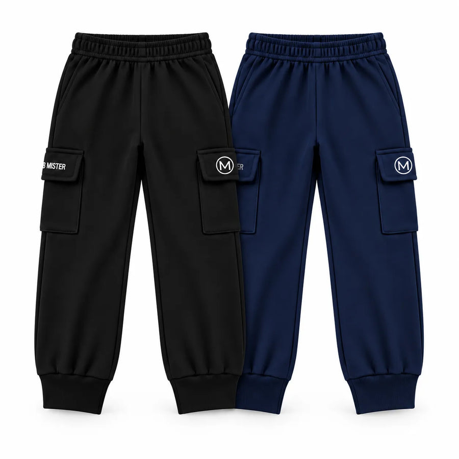 Kids Winter Pack of 2 & 3 Fleece Cargo Trouser – 5 Colors (Size 6 Years - 14 Years)