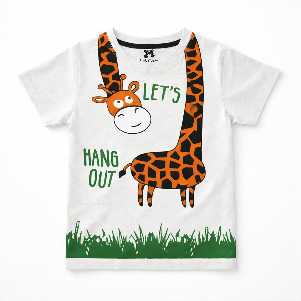 Trendy Kidswear Summer Coord Set - Let's Hang Out Giraffe Print Kids Outfit - White Coord Set - Top Kidswear Brand Pakistan - Jersey Cotton Fabric - Lil' Cubs