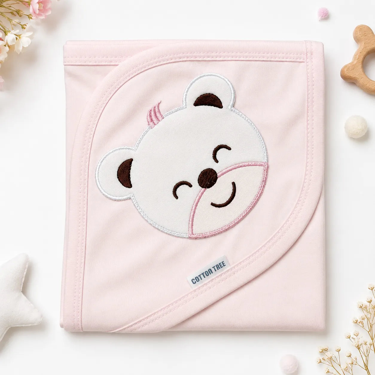 Light Pink Panda Baby Wrapping Sheet (30x30 Inches)