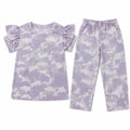 Girls light purple textured summer coord set by lilcubspk, 2-piece outfit for ages 12 months to 12 years, featuring a top and matching shorts.