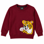 Boys Winter Maroon Tiger Print Fleece Sweatshirt (Size 1 - 12 Years)