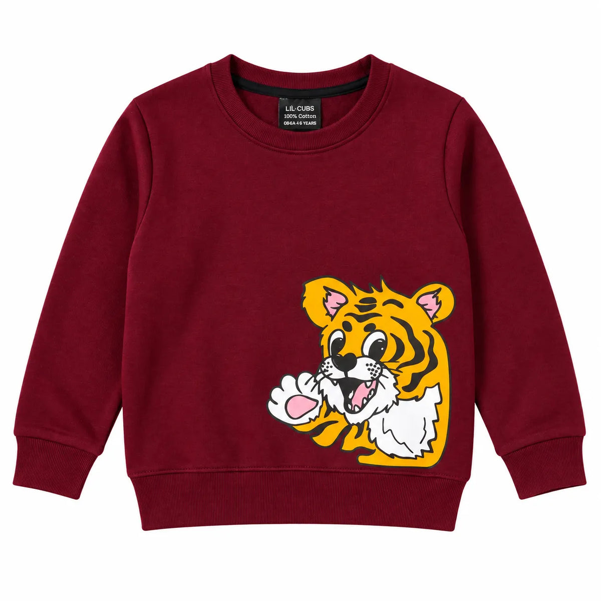 Boys Winter Maroon Tiger Print Fleece Sweatshirt (Size 1 - 12 Years)