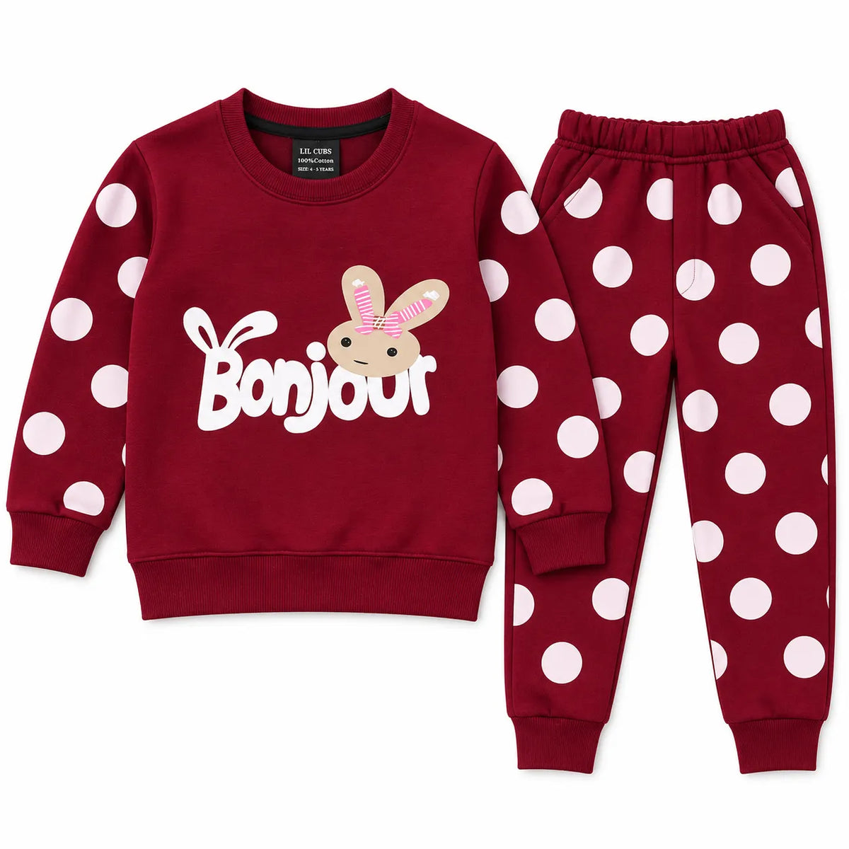 Girls Maroon Banjour Polka Dot Winter Coord Set (2 Piece) - Size 1 - 12 Years