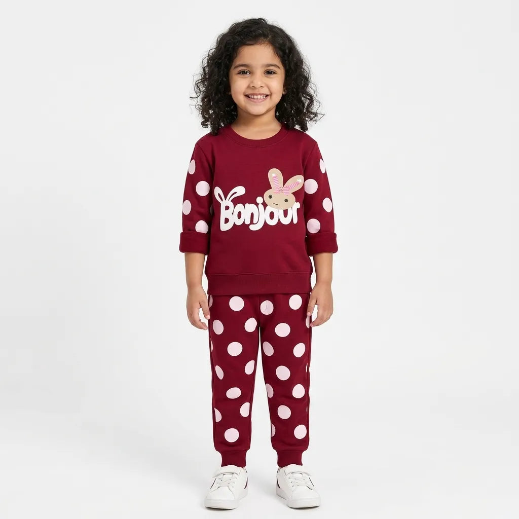 Girls Maroon Banjour Polka Dot Winter Coord Set (2 Piece) - Size 1 - 12 Years