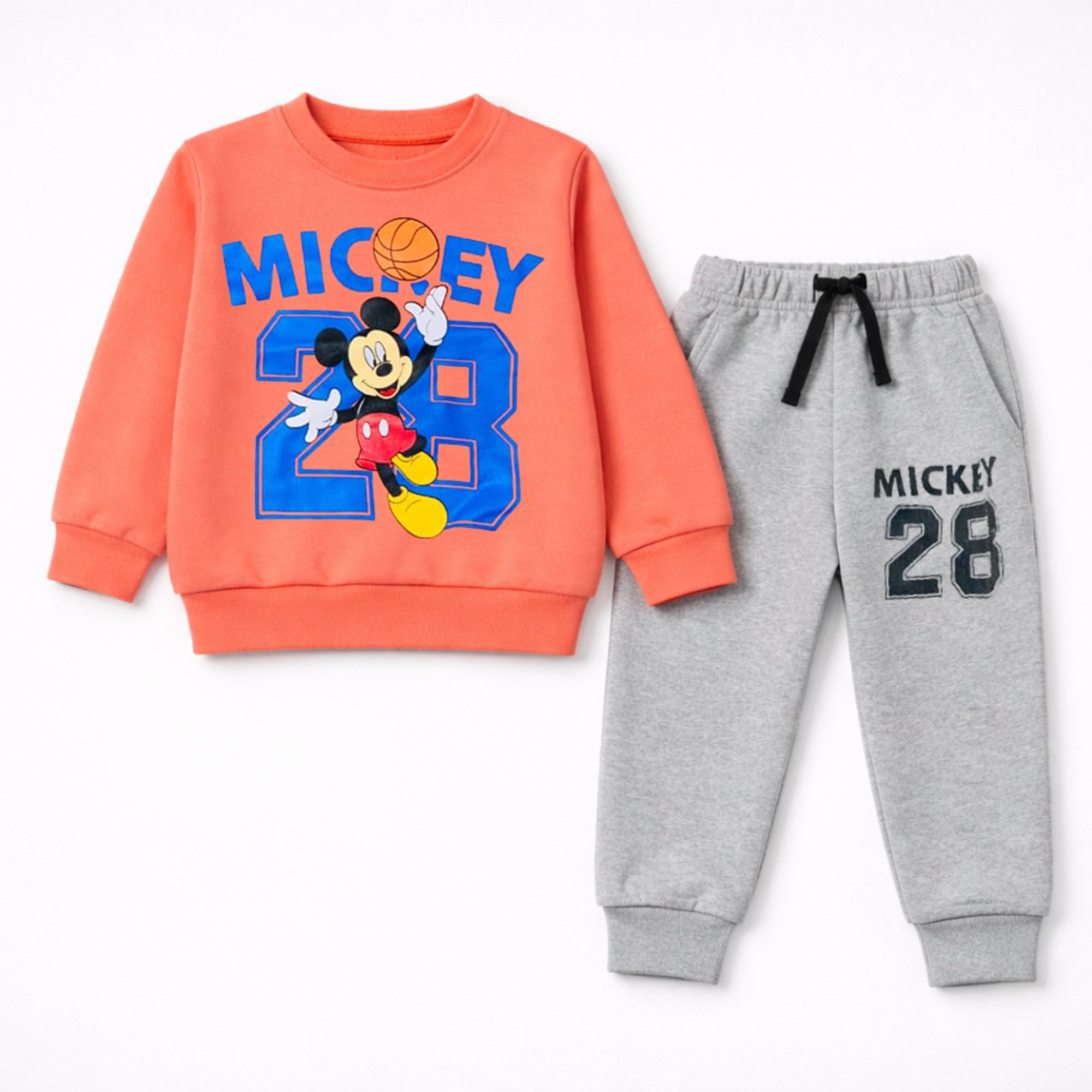 Kids Orange Mickey Fleece Sweatshirt & Grey Jogger Tracksuit (1–12 Years)