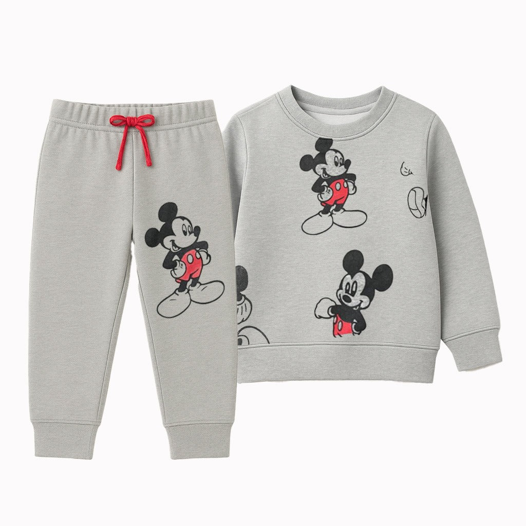 Mickey Mouse All-Over Grey Fleece Tracksuit for Kids – Cozy 2-Piece Set