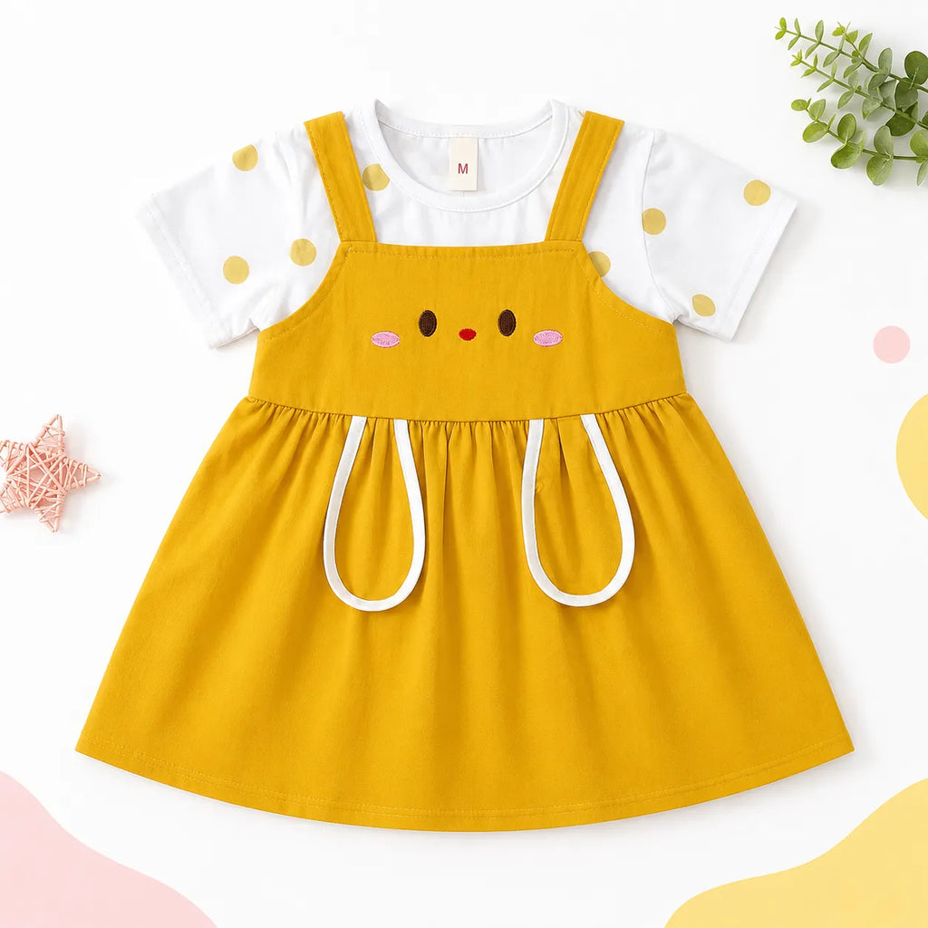 Girls Mustard Smiley Cotton Frock (Age 3 Months - 3 Years)