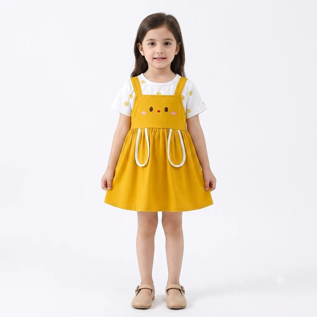 Girls Mustard Smiley Cotton Frock (Age 3 Months - 3 Years)