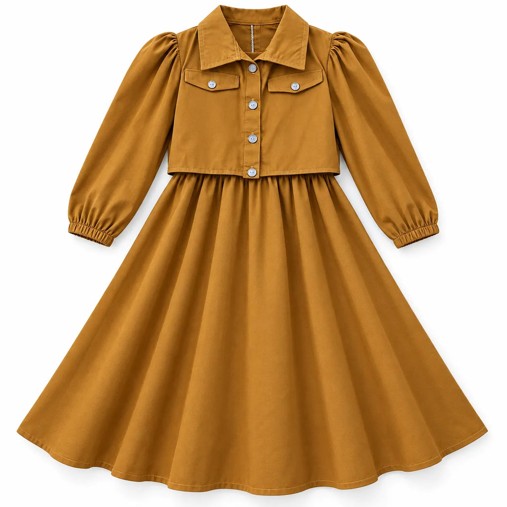 Mustard Chiffon Girls Imported Coord Set (2 Piece) - Size 2 - 10 Years