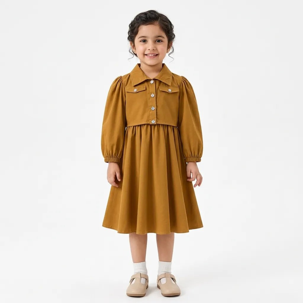 Mustard Chiffon Girls Imported Coord Set (2 Piece) - Size 2 - 10 Years