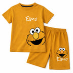Mustard Elmo boys' summer coord set for ages 1-12, featuring a fun Elmo design and comfortable fabric, perfect for warm weather.
