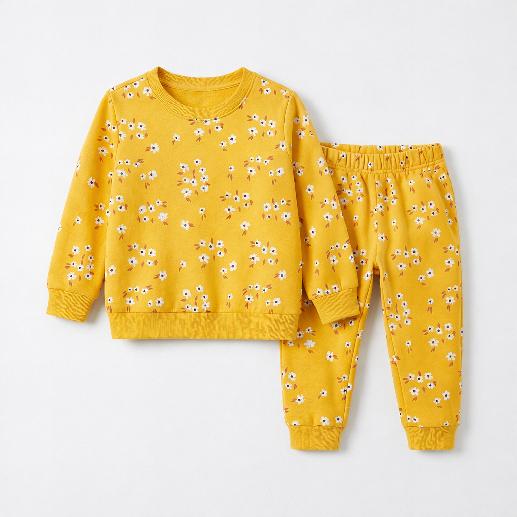 Mustard floral fleece tracksuit