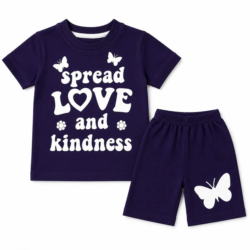 Girls Navy Blue Butterfly Summer Coord Set (6 - 12 Months)