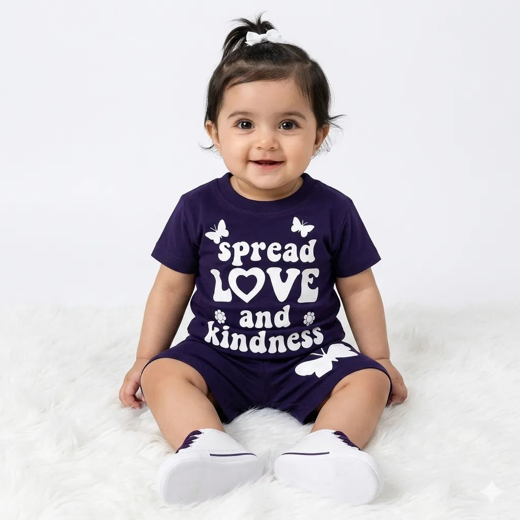Girls Navy Blue Butterfly Summer Coord Set (6 - 12 Months)