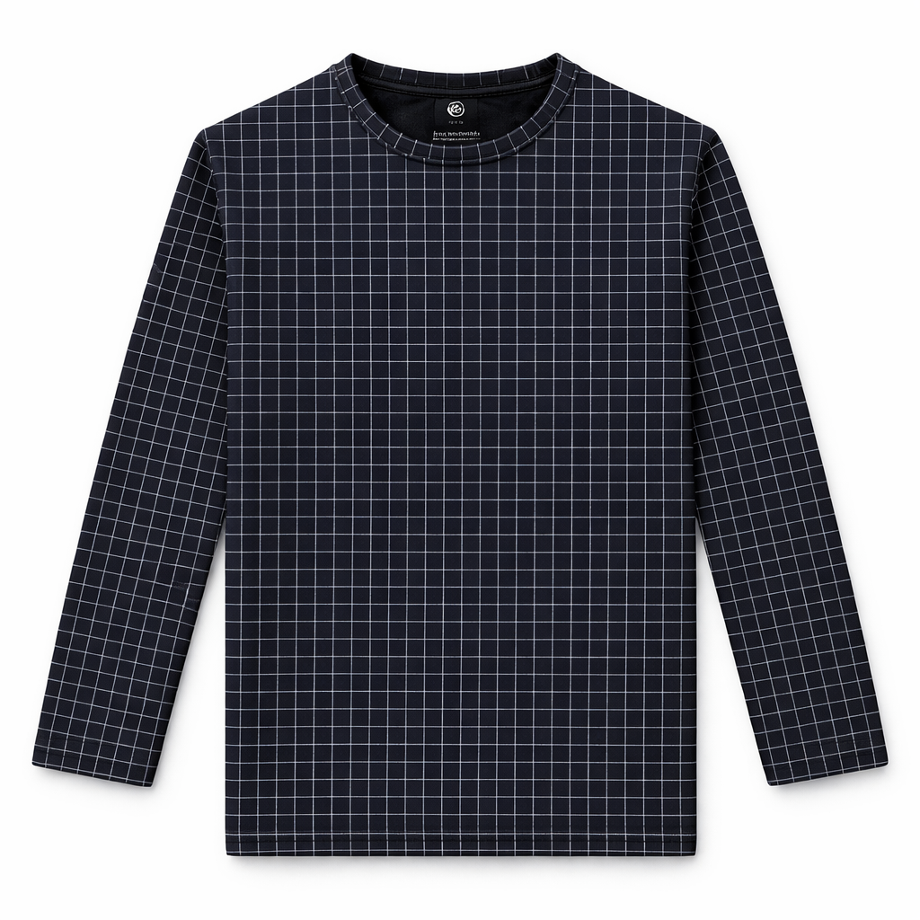 Navy Blue Long Sleeves T-Shirt with Blue Grids - Cotton Fabric - Affordable Summer Outfits - Kidswear Brand in Pakistan - Trendy Summer Articles - Lil' Cubs