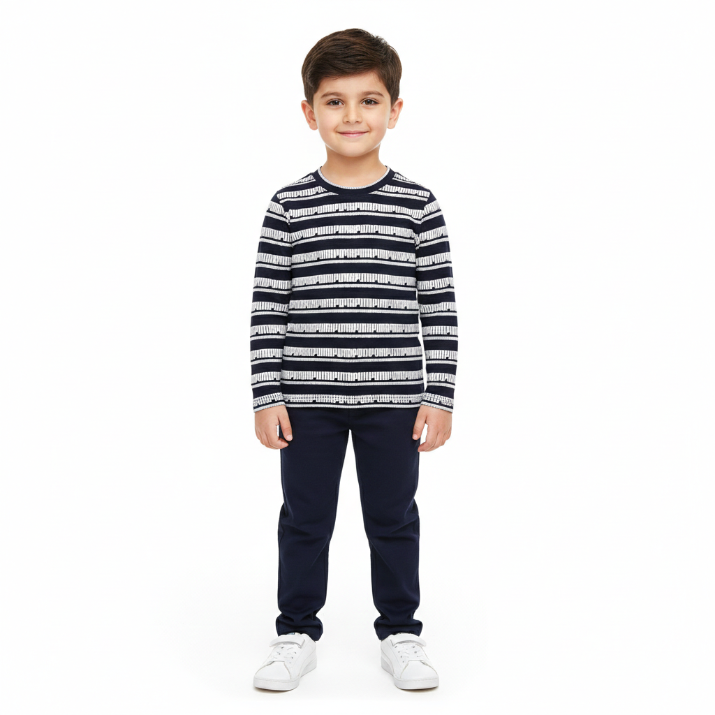 Navy Blue Long Sleeves with White Puma Print T-Shirt - Cotton Fabric - Affordable Summer Outfits - Kidswear Brand in Pakistan - Trendy Summer Articles - Lil' Cubs