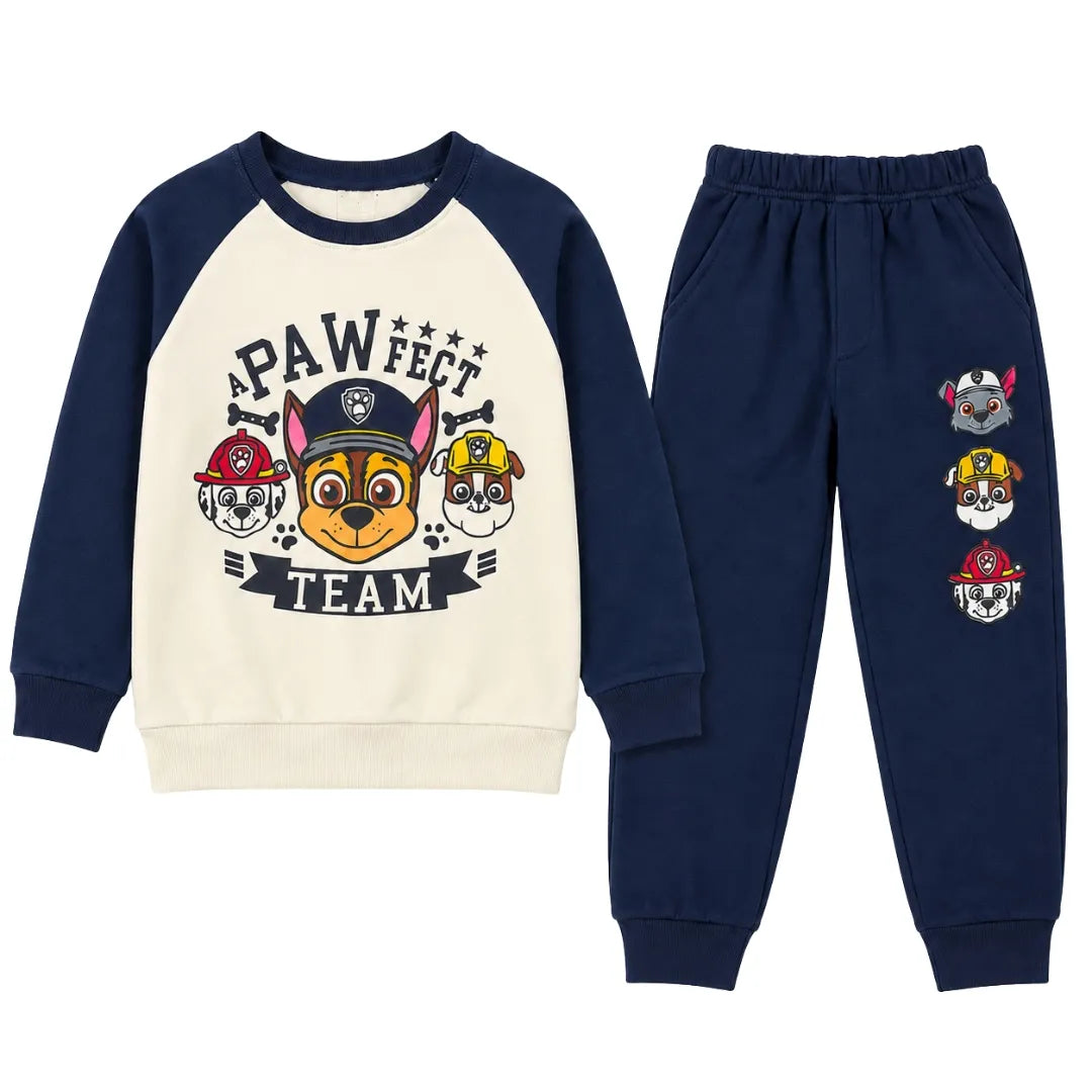Boys Navy Blue & Off White Paw Team Winter Coord Set (2 Piece) - Size 1 - 12 Years