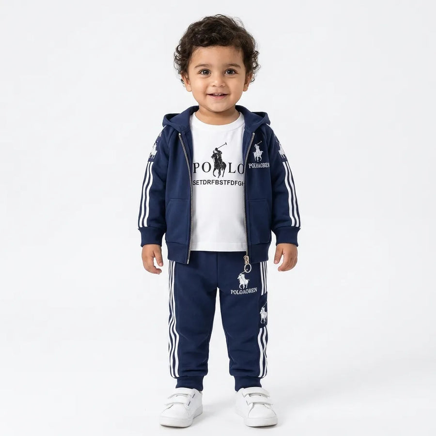 Navy Blue Polo Print 3 Piece Winter Tracksuit for Kids (Size 6 Months - 3 Years)
