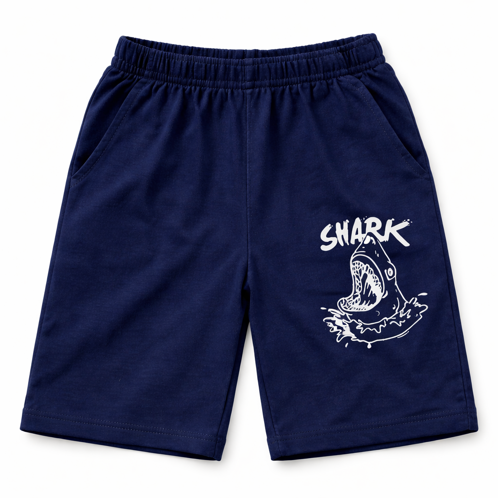 Trendy Kidswear Summer Coord Set - Shark Print Kids Outfit - Navy Blue Coord Set - Top Kidswear Brand Pakistan - Jersey Cotton Fabric - Lil' Cubs