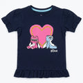 Navy Blue Stitch Print Cotton T-Shirt for Girls – 1 to 12 Years