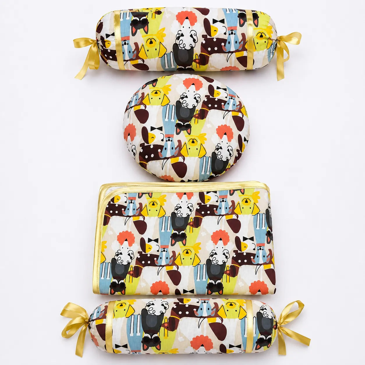 New Born Pillow Set – White & Yellow Animals Print