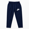 Navy blue boys' cotton Nike basic trousers from Lil Cubs, shown folded with waistband and pockets visible.