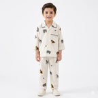 Kids Off White Animals Cotton Summer Night Suit (1 - 4 Years)