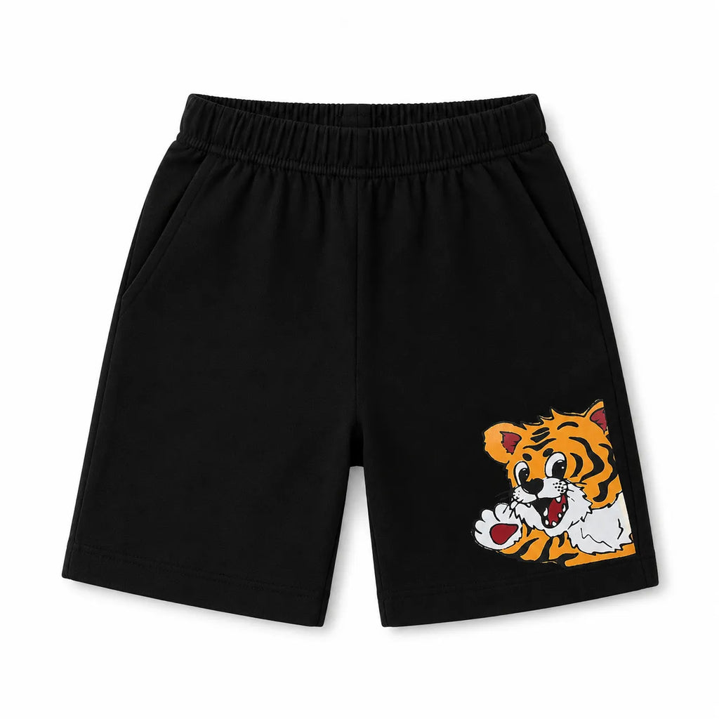 Boys orange tiger summer coord set by lilcubspk featuring a tiger print shirt and shorts for ages 1-12 years.