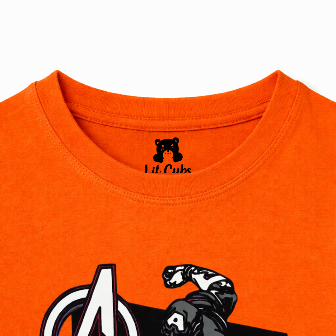 Orange Avengers Summer Coord Set - Jersey Cotton Fabric - Affordable Summer Outfits - Kidswear Brand in Pakistan - Stylish Design in Summer Outfits - Trendy Summer Articles - Lil' Cubs