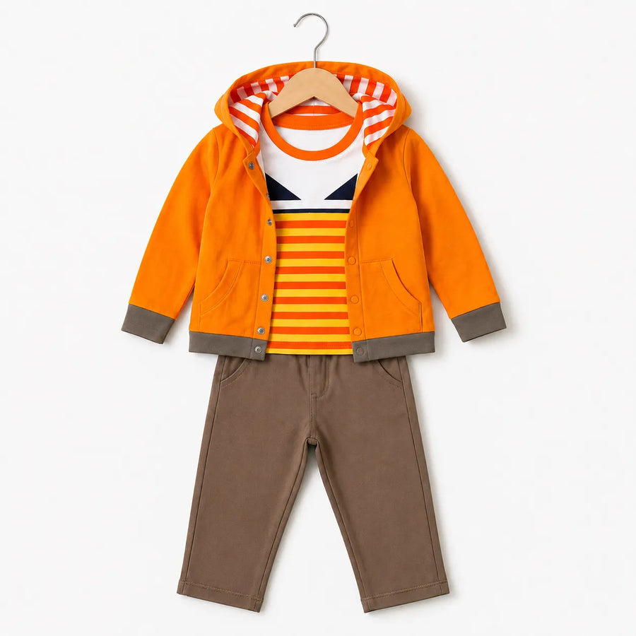 Orange & Brown Hoodie Style Mid Season Suiting Set – 3 Piece