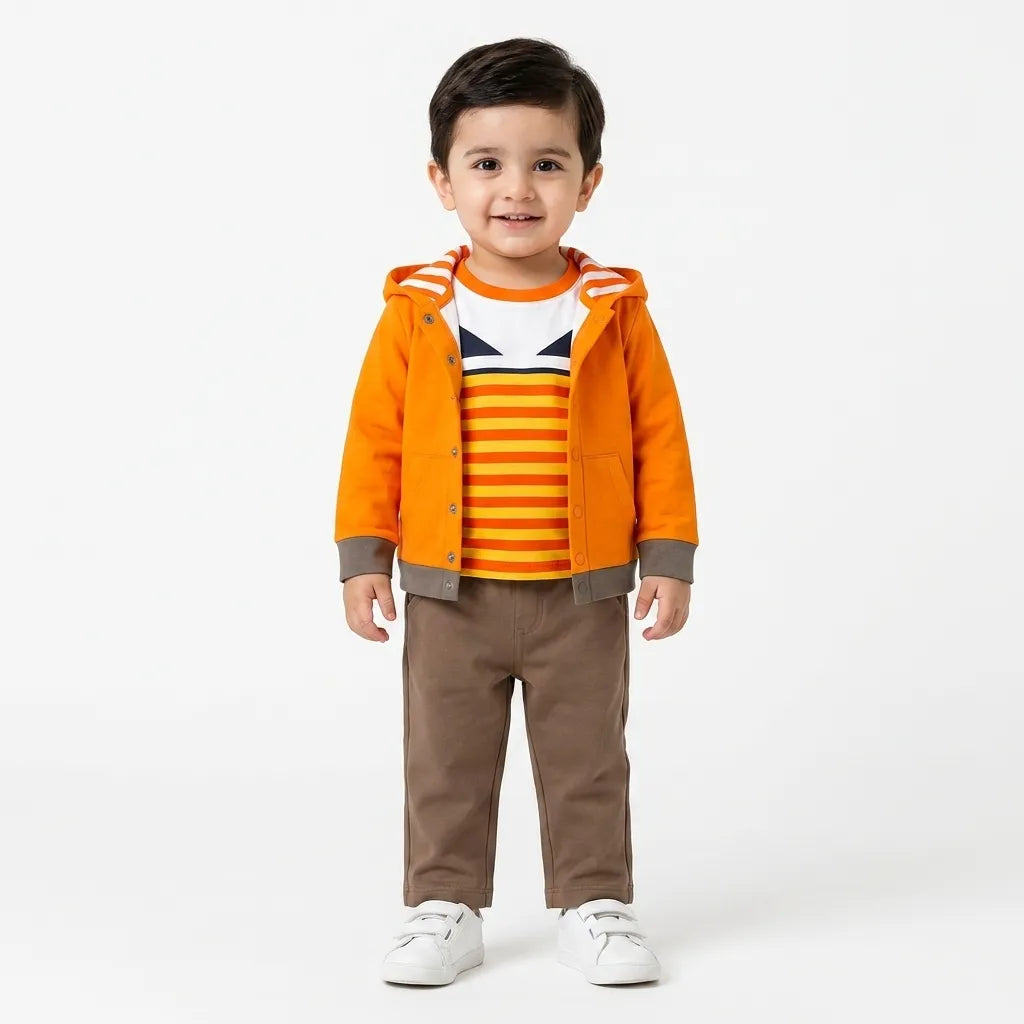 Orange & Brown Hoodie Style Mid Season Suiting Set – 3 Piece