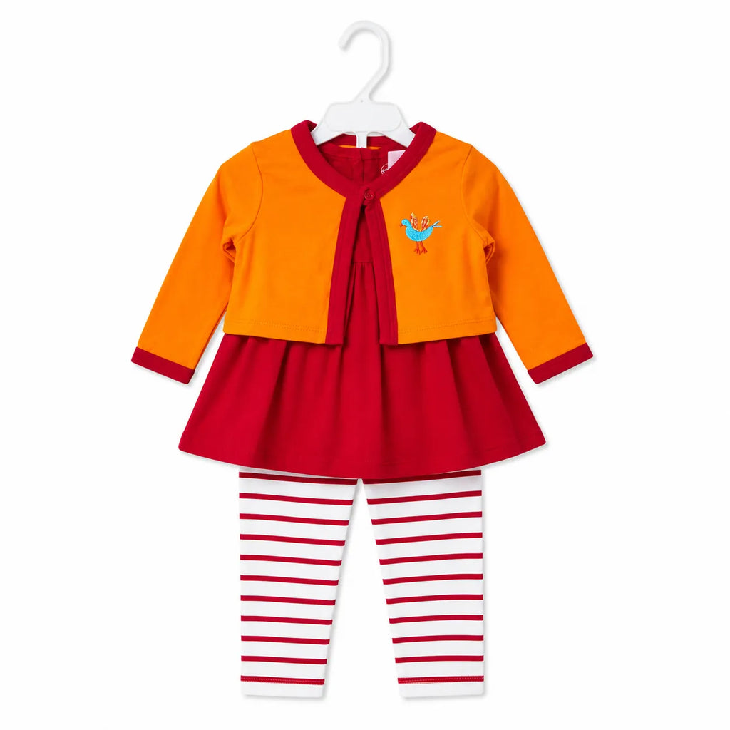 Orange & Red Bird Design Jacket Style Mid Season Suiting Set – 3 Piece