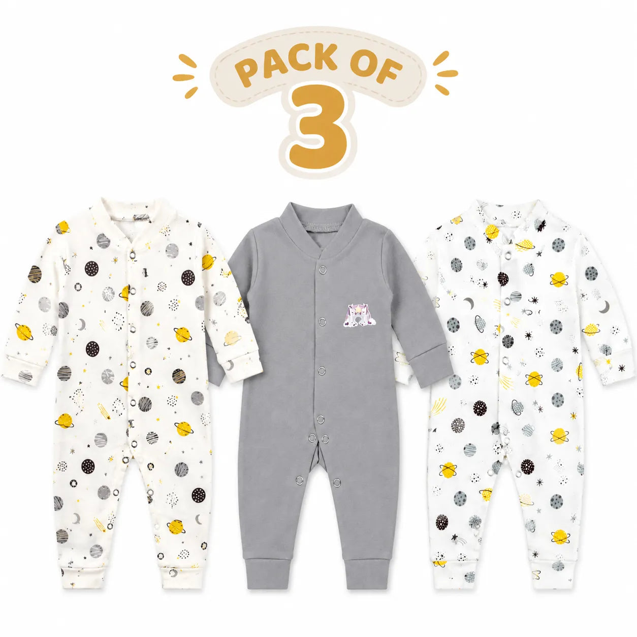 Pack of 3 Baby Romper Set White, Off White & Grey (0 - 24 Months)