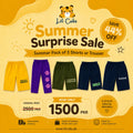 Pack of 5 kids' summer shorts and trousers in various styles and colors, from lilcubspk, for children aged 1 to 12 years.