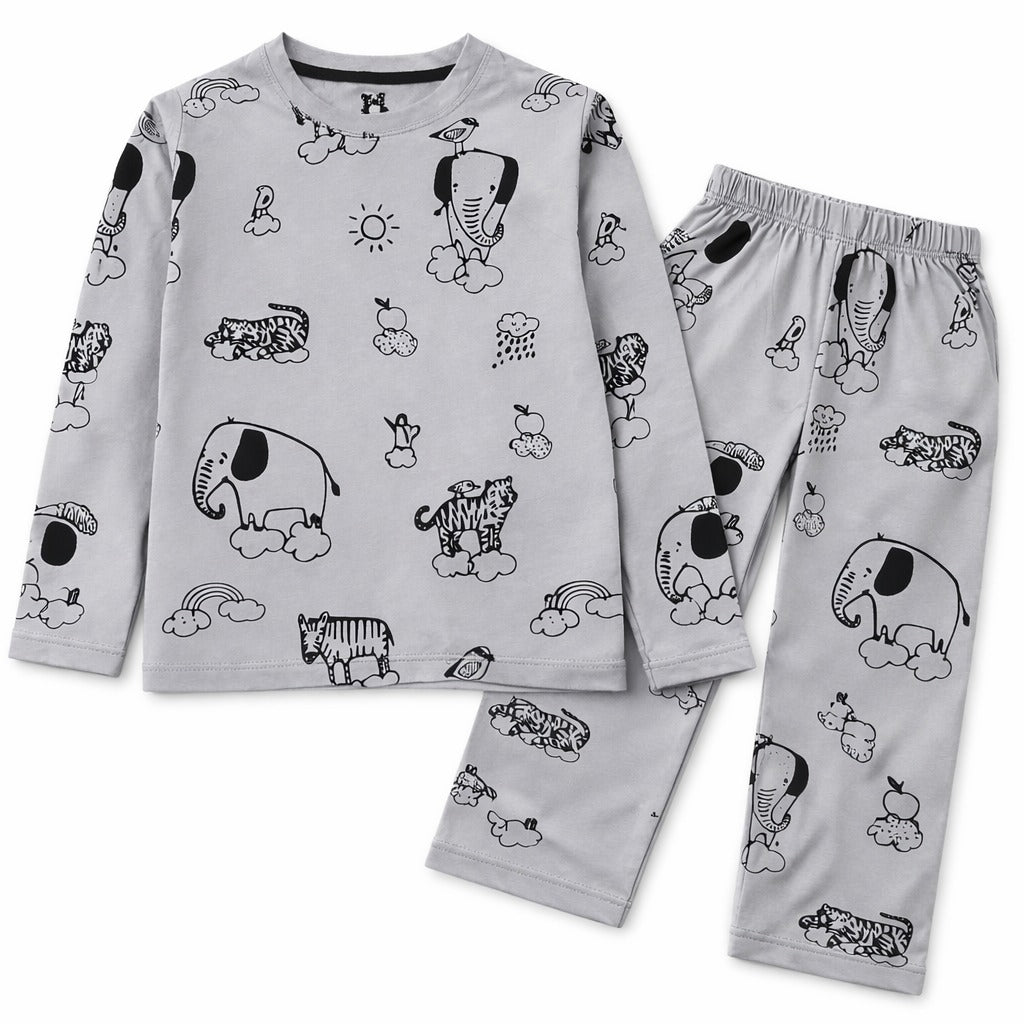 Trendy Kidswear Summer Coord Set - Animals Print Kids Outfit - Grey Coord Set - Top Kidswear Brand Pakistan - Jersey Cotton Fabric - Lil' Cubs