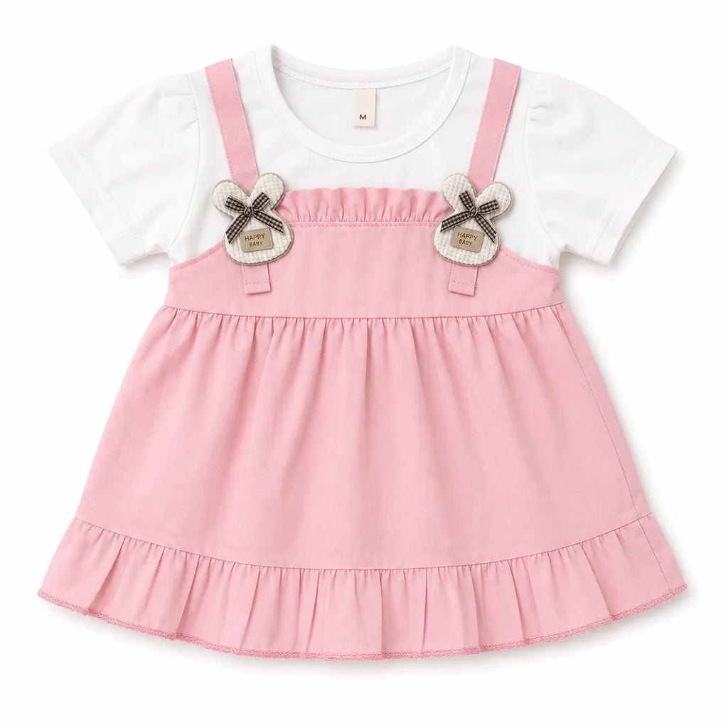 Girls Pink Happy Baby Cotton Frock (Age 3 Months - 3 Years)