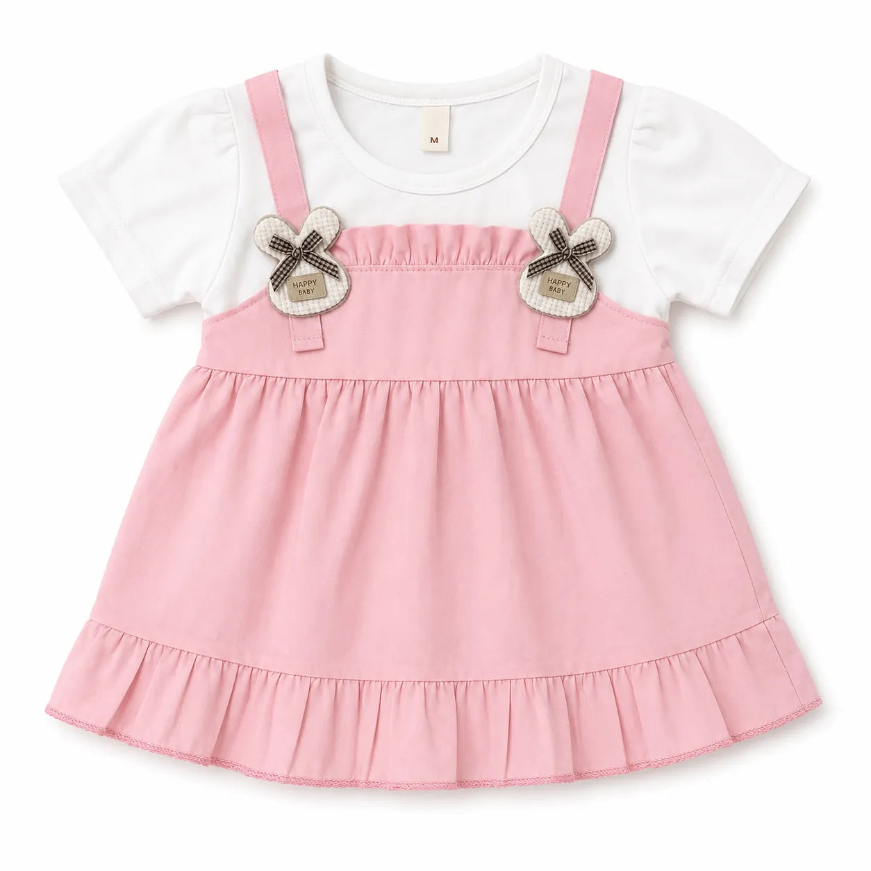 Girls Pink Happy Baby Cotton Frock (Age 3 Months - 3 Years)