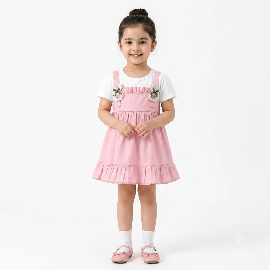 Girls Pink Happy Baby Cotton Frock (Age 3 Months - 3 Years)