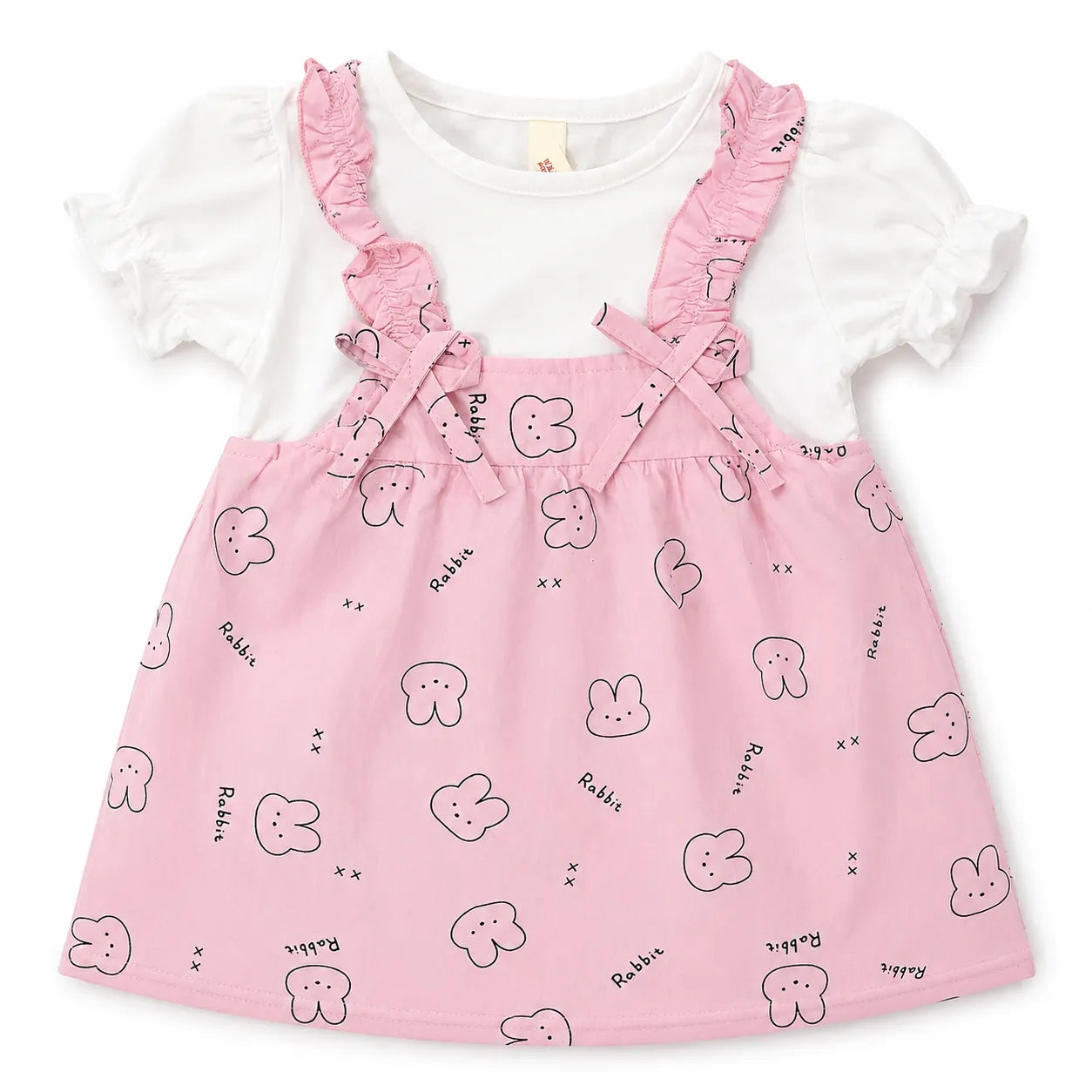 Girls Pink Rabbit Cotton Frock (Age 3 Months - 3 Years)