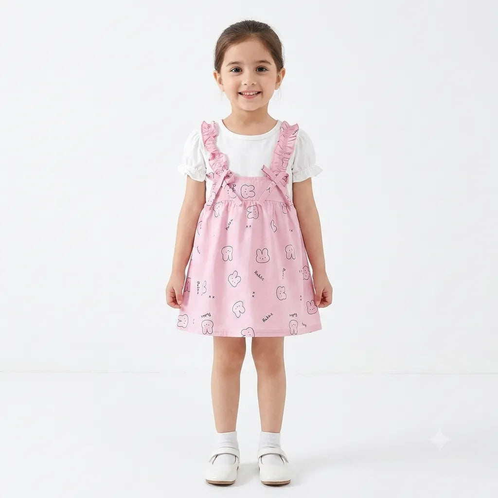 Girls Pink Rabbit Cotton Frock (Age 3 Months - 3 Years)