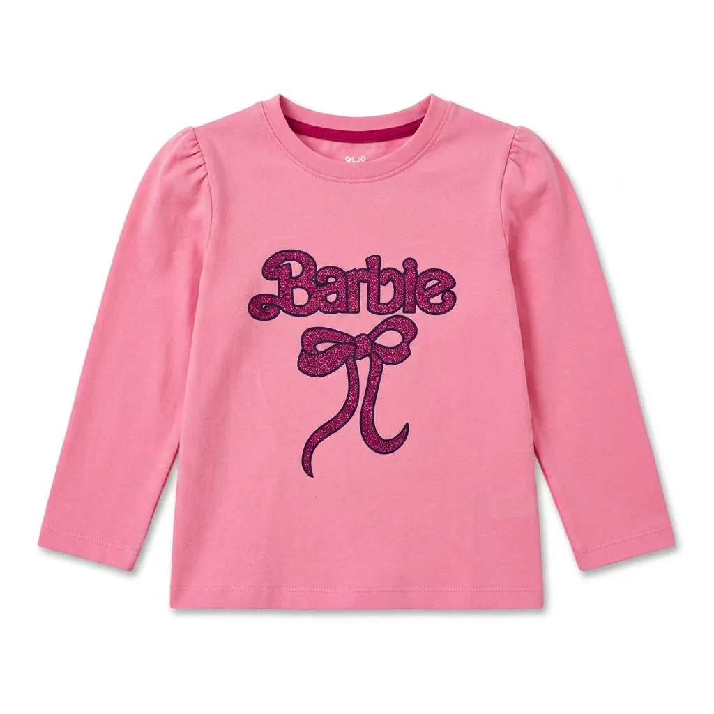 Pink Barbie Print Full Sleeve Cotton T-Shirt for Girls – 1 to 12 Years