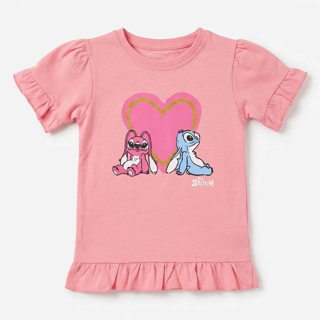 Pink Stitch Print Cotton T-Shirt for Girls – 1 to 12 Years