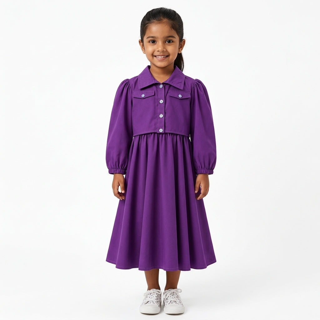 Purple Chiffon Girls Imported Coord Set (2 Piece) - Size 2 - 10 Years