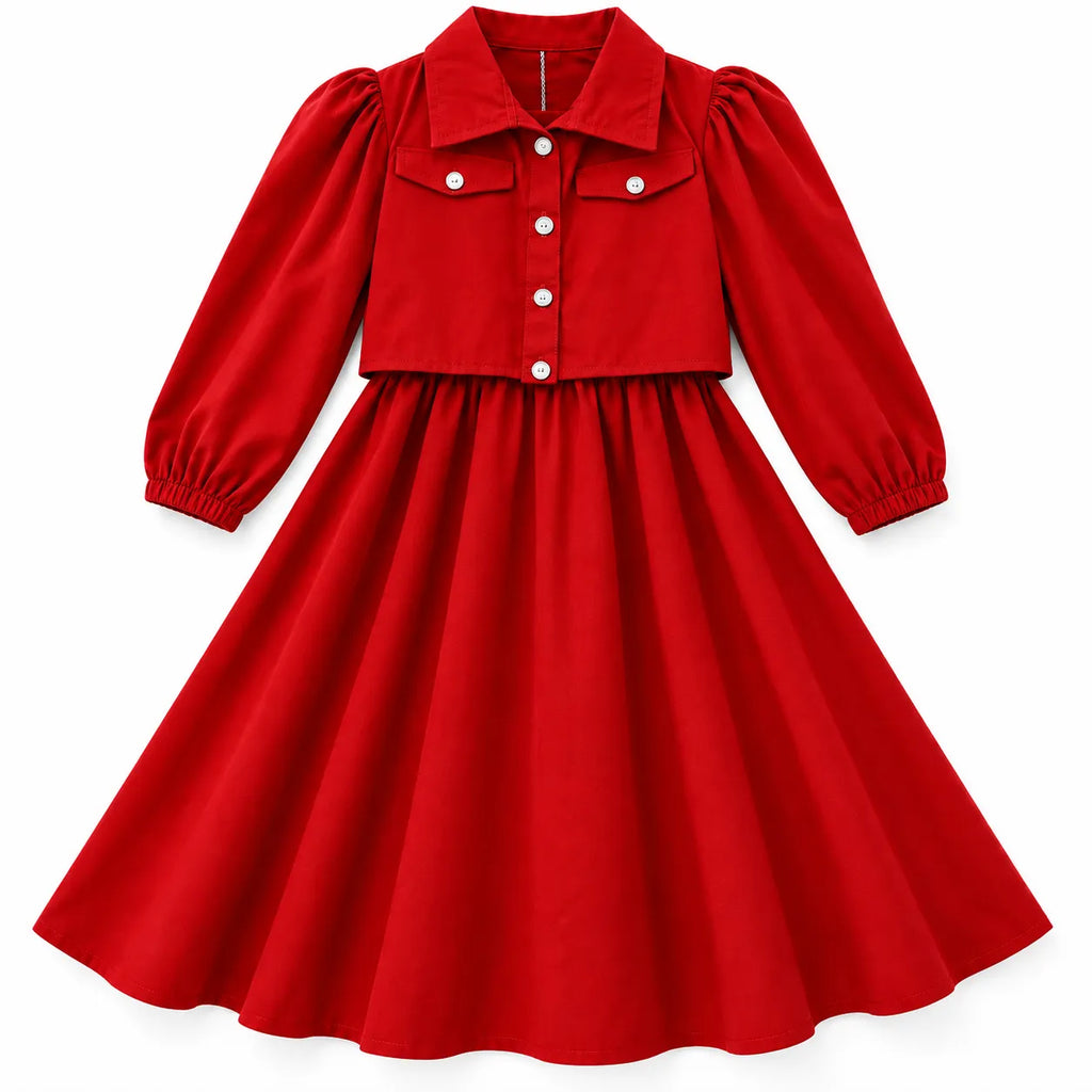 Red Chiffon Girls Imported Coord Set (2 Piece) - Size 2 - 10 Years