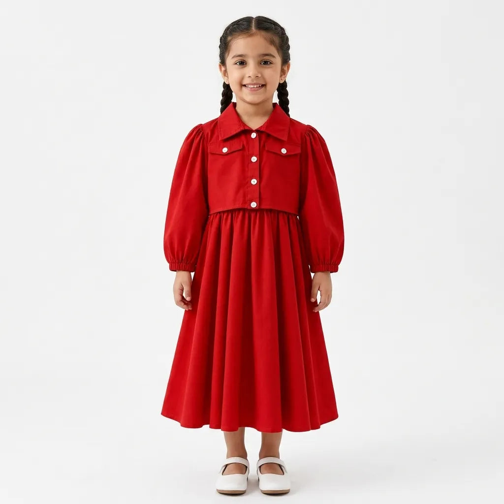 Red Chiffon Girls Imported Coord Set (2 Piece) - Size 2 - 10 Years