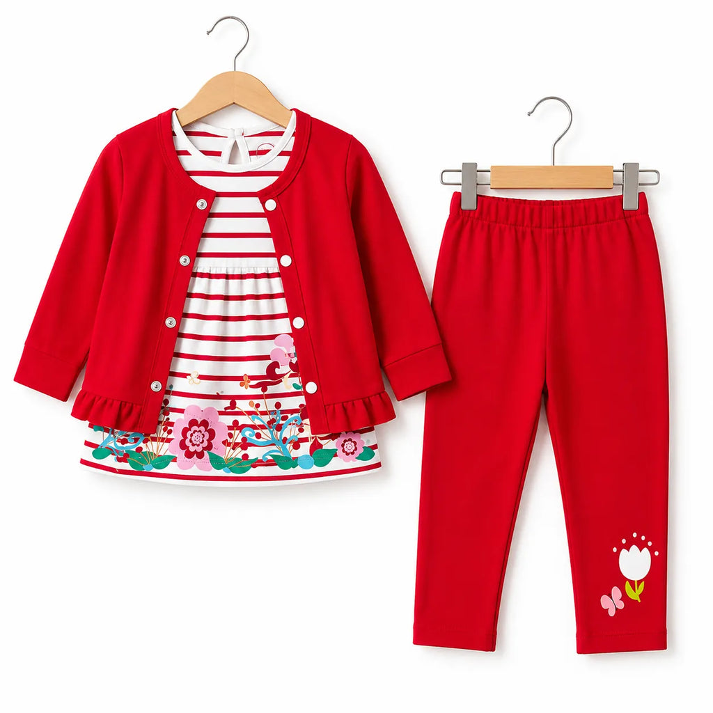 Red Floral Jacket Style Mid Season Suiting Set – 3 Piece