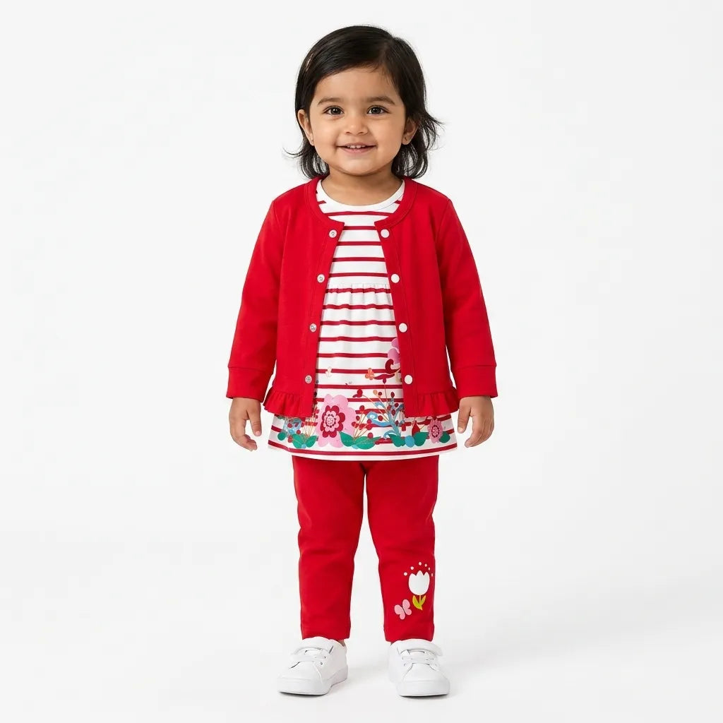Red Floral Jacket Style Mid Season Suiting Set – 3 Piece